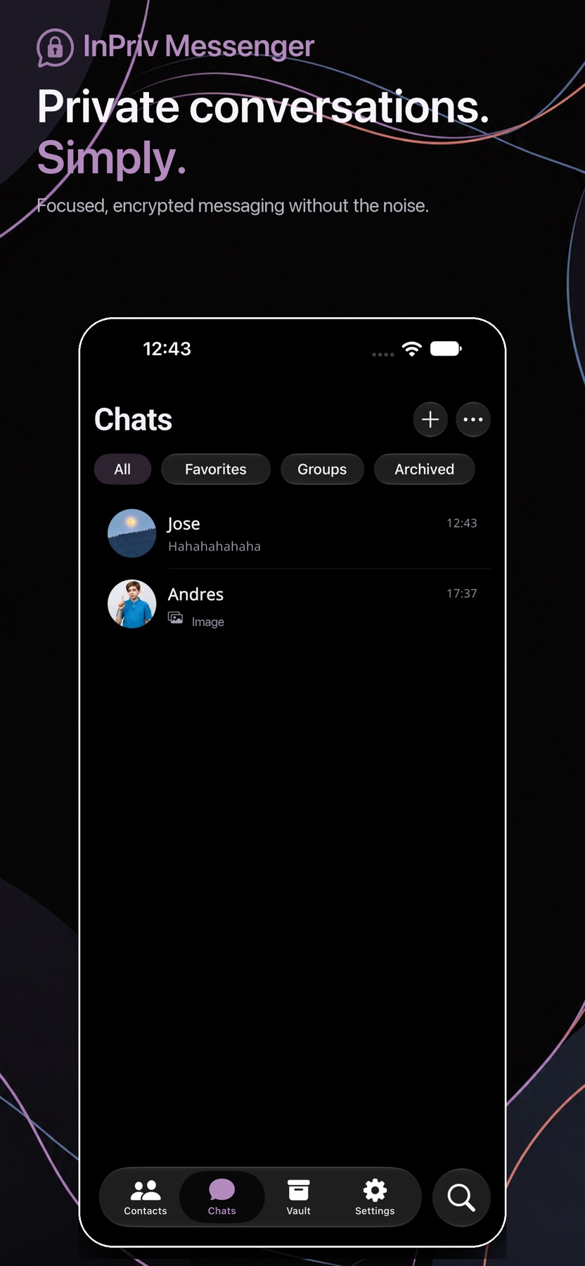 InPriv Messenger conversations screen